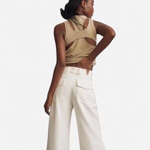 Pilcro Anthropologie Olive Cut-Out Open Back Mock Neck Tank Indie Sleaze Small